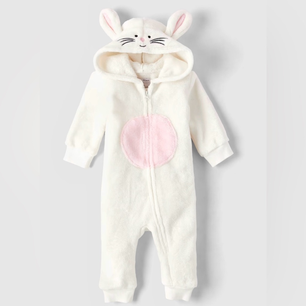 White and Pink Hooded Baby Bunny Onesie Coverall 3-6 months